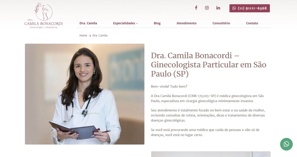 Site para Médicos Dra. Camila
                      Bonacordi